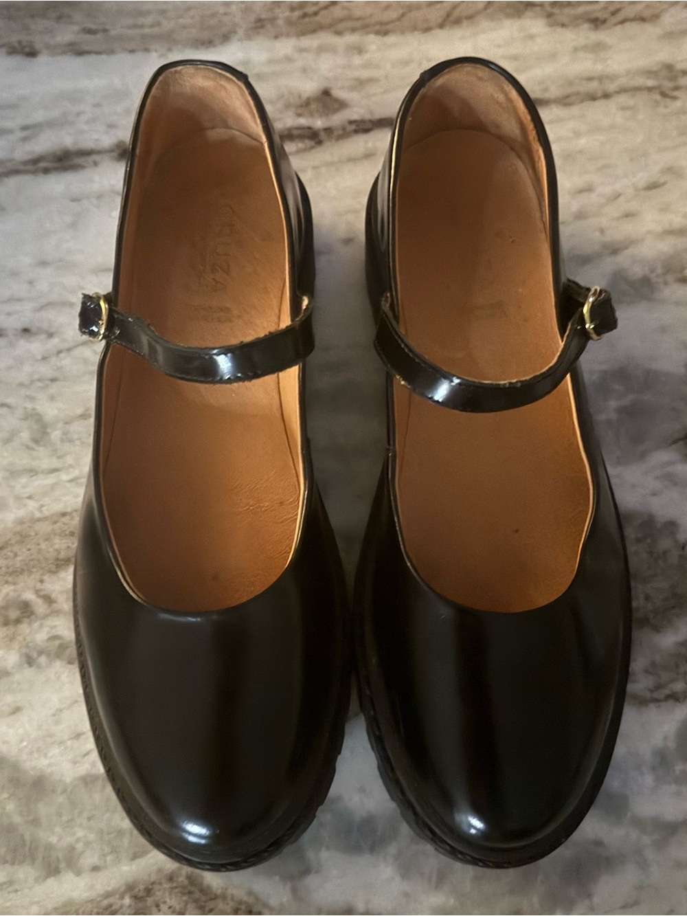 Classic Black All Leather Mary Jane Shoes with Buckle Strap